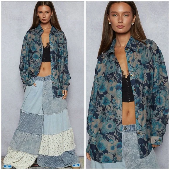 POL Palazzo Patchwork Denim Pants - Picture 3 of 6